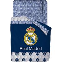 Real Madrid C.F. Juego de Sábanas Real Madrid CF - Verano | Licencia Oficial | Diseño Escudo Centrado | Fondo Azul Marino | 50% Algodón/50% Poliéster - details 0