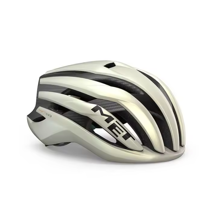 MET | Casco De Carretera Trenta 3K Carbon Mips  Vainilla Hielo y Oro Mate  - El casco MET Trenta 3K Carbon MIPS es un casco de carretera para ciclistas de elite, diseñado y fabricado para mantener la - 1