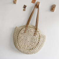 Bolso De Hombro Hecho a Mano Con Paja Vintage Bolso De Playa Redondo Bohemio Verano Casual Bolsa De Rattan Círculo Raffia Para Mujer - details 24