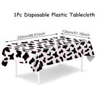 Mantel Desechable De Poliéster Y Algodón Con Estampado De Vaca En Blanco Negro Y Rosa Tema De Animales De La Granja Para Fiestas Cumpleaños - details 1