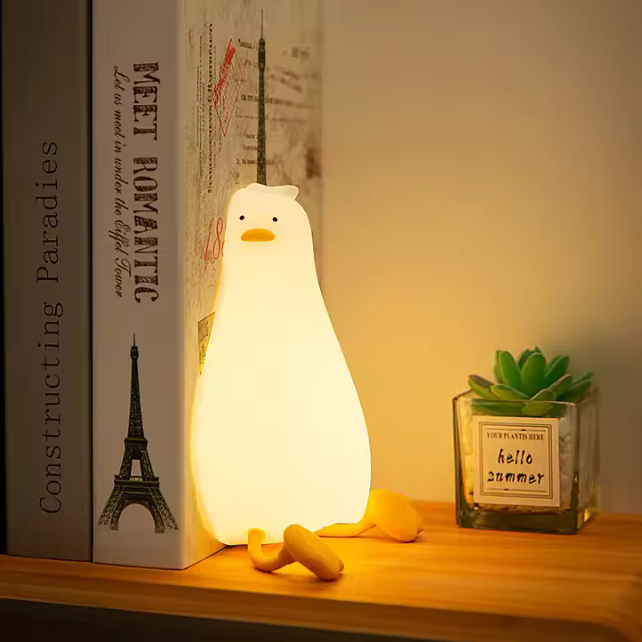 Lampara Nocturna De Silicona Pato Acostado Color Amarillo 3 Niveles De Iluminación Luz De Noche Para Mesa Lámpara Táctil Decoración Kawaii Para Habitación De Niños - 1