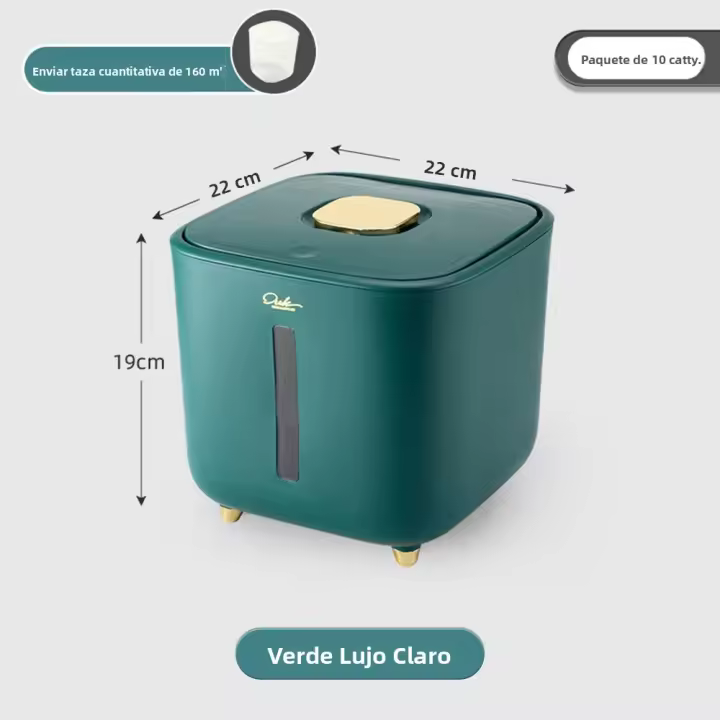 Caja De Almacenamiento Para Arroz 5/10KG a Prueba De Humedad Y Plagas Con Tapa De Bala Contenedor De Cocina Para Alimentos De Mascotas Material Plástico Estilo Clásico - 1