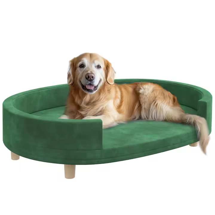PawHut Sofá para perros, sofá para gatos, sillón para gatos, superficie de terciopelo suave, con cojín extraíble, patas de madera maciza, 100 x 70 x 25 cm, verde - 1