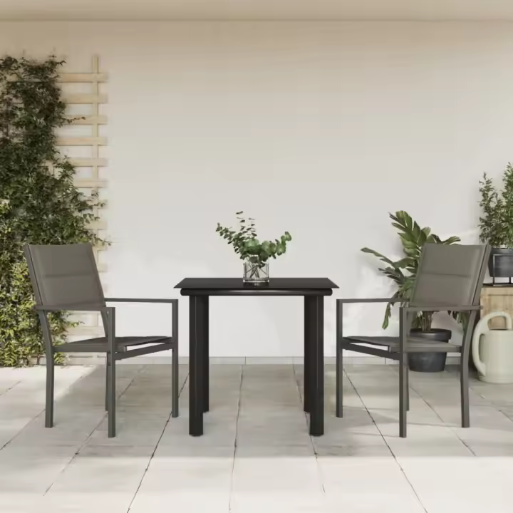 vidaXL Juego de comedor para jardín 3 piezas acero y textilene negro - 1