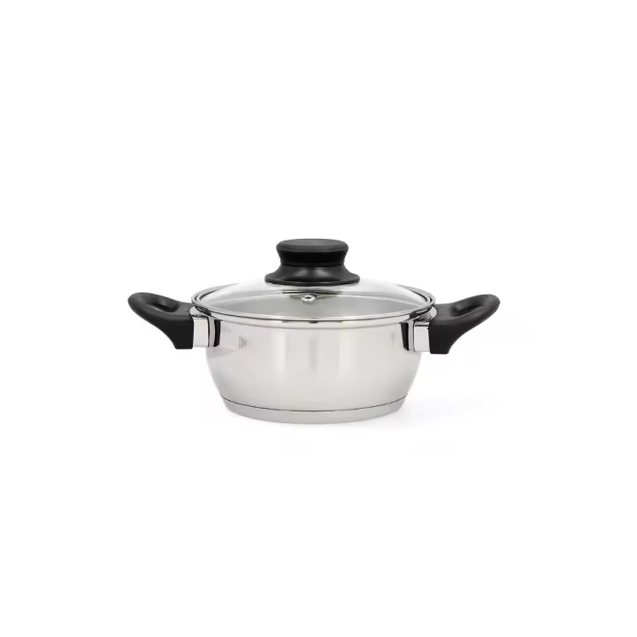 Cacerola con tapa de acero inoxidable Habitat Quid - Diámetros 18 a 30 cm capacidad hasta 10L – Fondo encapsulado y acabado pulido brillante - Aptas para todo tipo de cocinas incluida inducción y apta lavavajillas - 1