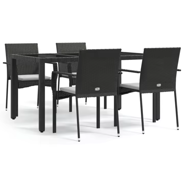 vidaXL Set de muebles jardín 5 pzas con cojines ratán sintético negro - 1