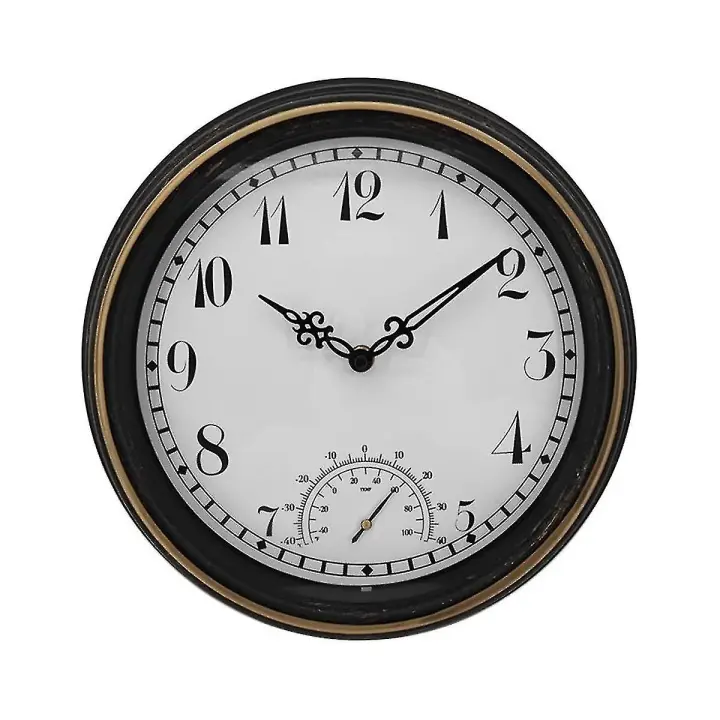 Reloj de pared impermeable a Aire Libre con termómetro IP44 Vintage Redondo Jardín decoración Reloj 12 pulgadas - 1