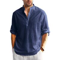 Camiseta De Lino Y Algodón Para Hombres Camisa De Manga Larga Con Botones Estilo Playa Hawaiano Transpirable Y Ligera Para Todas Las Estaciones - details 8