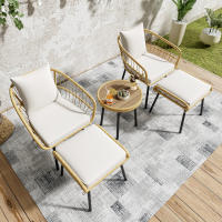 Juego de 5 sillas de Ocio de Jardín incluye 1 Mesa de Comedor, 2 Sillas, 2 taburetes, muebles, ratán, color natural - details 3