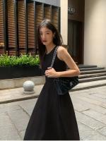 Vestido Elegante Y Sencillo De Moda Para Mujer Estilo Preppy Negro Largo Cintura Alta Sin Mangas Cuello Redondo Verano - details 6