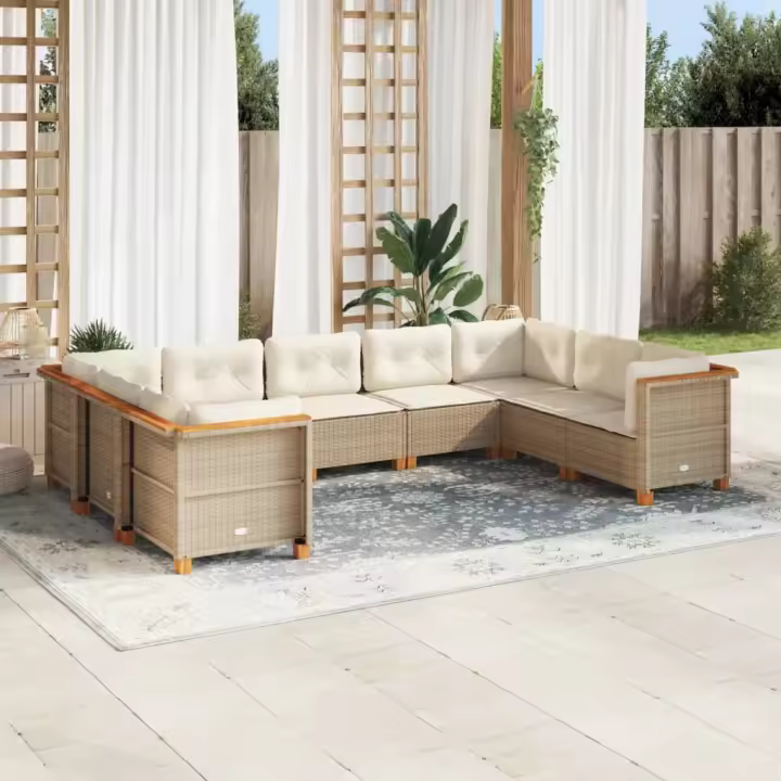 vidaXL Set de sofás de jardín con cojines 9 pzas ratán sintético beige - 1