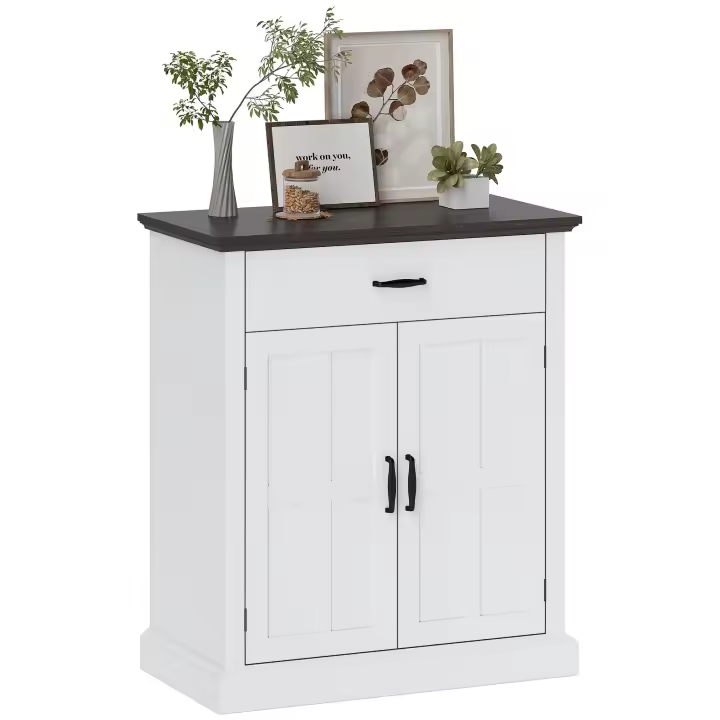 HOMCOM Aparador de 2 Puertas Aparador para Salón Rústico con 1 Cajón Estante Ajustable para Comedor Entrada Blanco 75,2x40x91,5 cm - 1