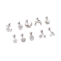 Pendientes De Titanio Puro 99% Color Plata Para Mujer Estilo Spiral Con Luna Y Estrellas Joyería Moda Metálica Geométrica - details 6