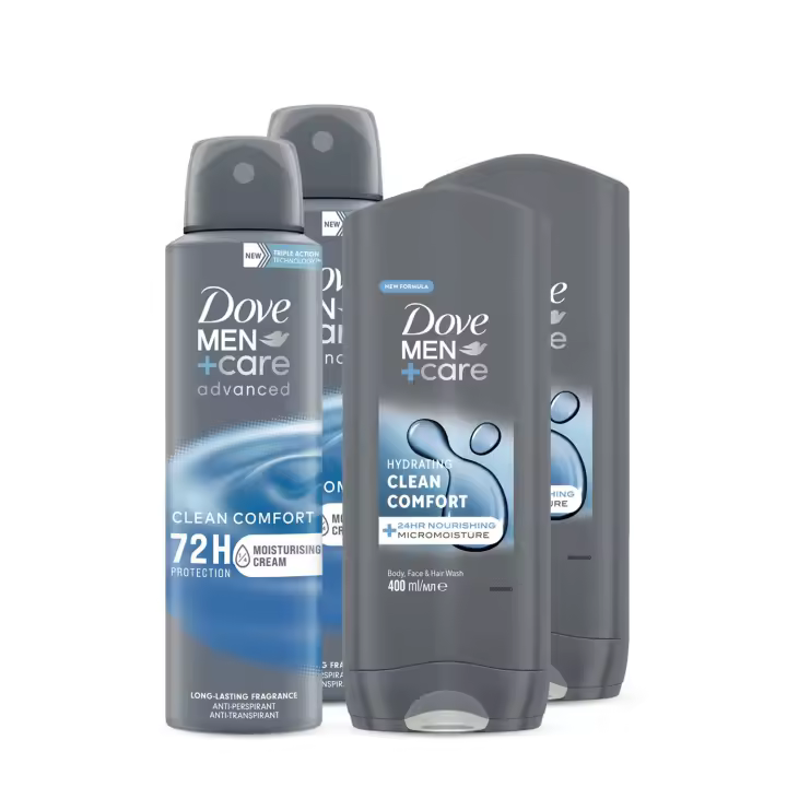 Dove Men +Care Pack Clean Comfort Gel de Ducha 400ml x2 + Desodorante 150ml x2 - Pack de 4 - 1