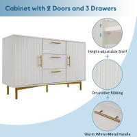 Cómoda Con 2 Puertas Y 3 Cajones, Cómoda con Puertas Blancias, Estantes Ajustables para Sala de estar Dormitorio, Blanco H75/W120/D40 cm - details 1