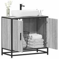 vidaXL Armario de lavabo de baño madera 65x33x60 cm en color Roble Sonoma/Gris sonoma/Negro y más | almacenamiento funcional diseño moderno para baño dormitorio sala - details 1