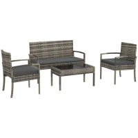 Outsunny Conjunto de Jardín de Ratán Sintético Juego de 4 Piezas Muebles de Jardín con 2 Sillones 1 Sofá de 2 Plazas y 1 Mesa de Centro de Tablero de Vidrio para Patio Gris - details 0