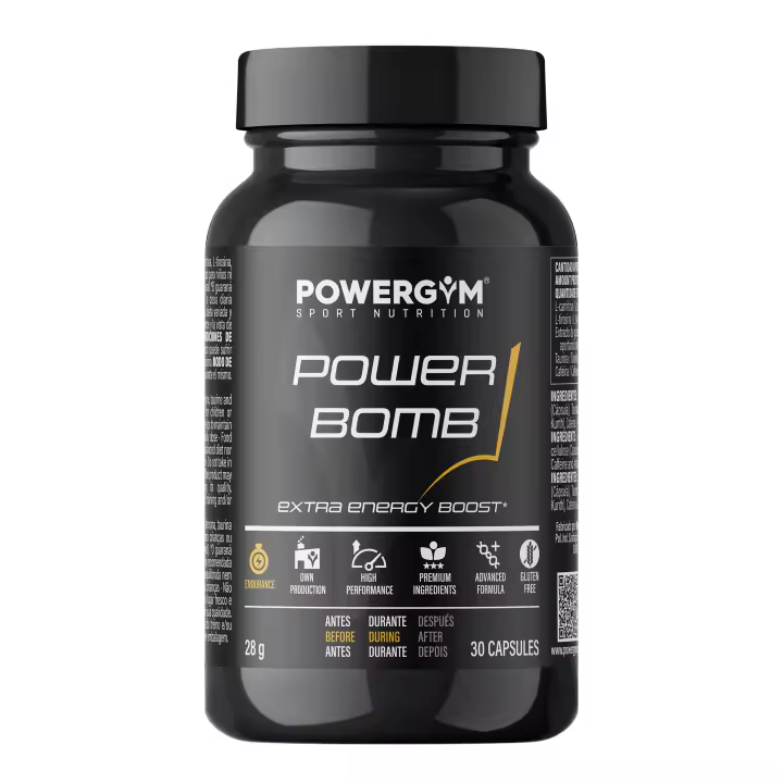 POWERGYM  Powerbomb 30 Cápsulas - Energía de alto octanaje al instante ¡¡ENTRENA MÁS DURO Y AUMENTA TU RESISTENCIA!! Con taurina, cafeína, l-carnitina y guaraná - Powerbomb Sin Gluten - 1