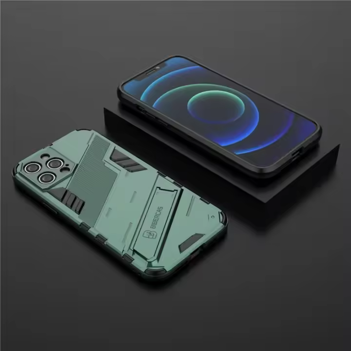 Funda De Teléfono Rugged Armor Para iPhone 11 12 13 Mini 14 plus 15 pro Max Con Soporte Oculto Y Funda Trasera Resistente a Golpes Y Choques Anti-Resbaladizo Y Anti-Scratch - 1