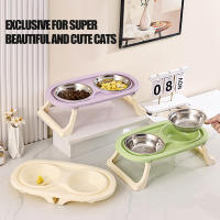 Tazón De Alimentos Para Mascotas Plegable En Acero Inoxidable Protección Del Cuello Base Alta Doble Para Gatos Y Perros - details 0