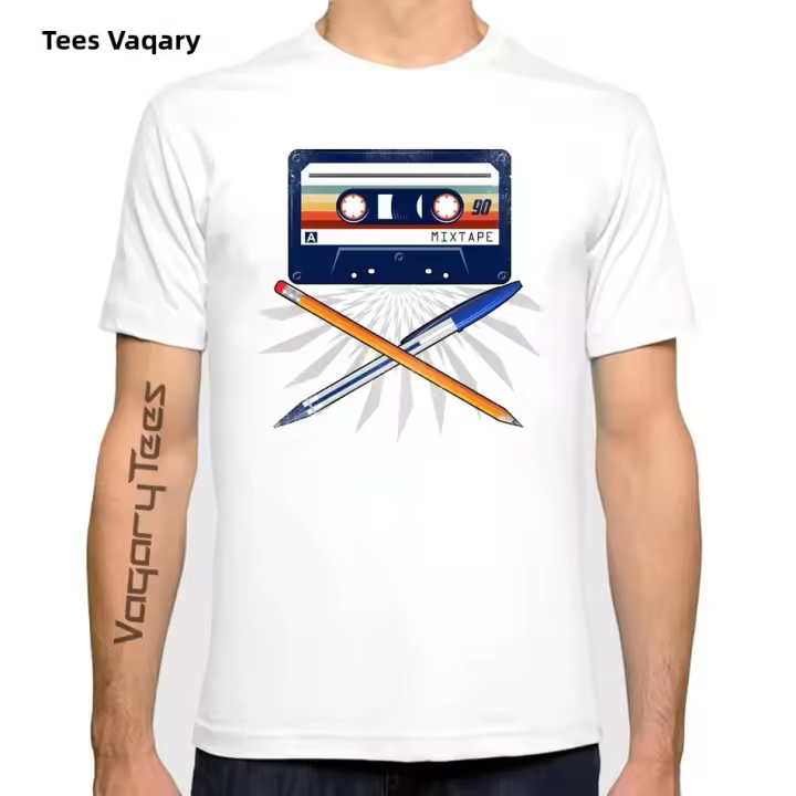 Camiseta Vagarytees 2022 De Verano Para Hombre Con Estampado De Cinta Magnética Y Lápiz Casual Unisex Streetwear Blanca Talla Grande - 1