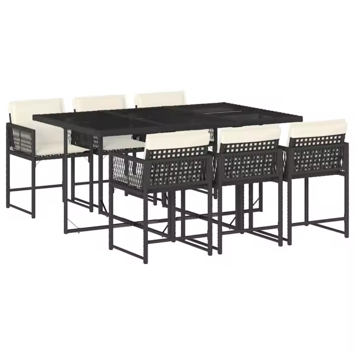 vidaXL Set de comedor de jardín 7 pzas y cojines ratán sintético negro - 1