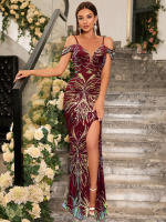 Vestido De Fiesta Formal Para Mujer Unithorse Con Tirantes Spaghetti Corte Aleatorio Cuello Profundo Y Falda Larga Con Lentejuelas - details 4