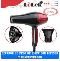 LoLek Secador de Pelo 3500W – Aire Frío y Caliente  Con Difusor y Condensador de Flujo  2 Niveles de Potencia  Secado Rápido y Protección contra Sobrecalentamiento  Diseño Ergonómico y Ligero  Ideal para Todo Tipo de Cabello y Peinados Profesionales - details 1