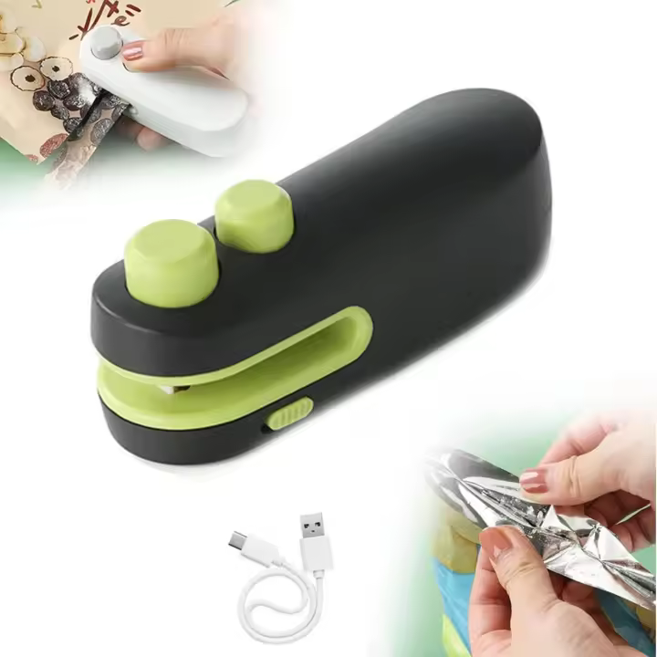 Sellador y cortador de bolsas mini 2 en 1, herramienta de sellado térmico de bolsas de chips recargable por USB con cortador e imán, sellador al vacío portátil de mano para bolsas de plástico, bolsas de bocadillos (negro) - 1