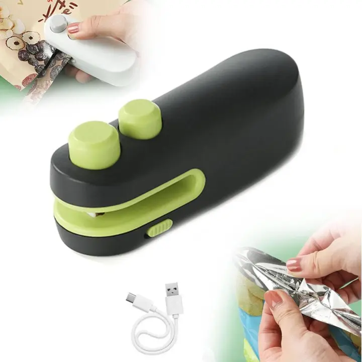 Sellador y cortador de bolsas mini 2 en 1, herramienta de sellado térmico de bolsas de chips recargable por USB con cortador e imán, sellador al vacío portátil de mano para bolsas de plástico, bolsas de bocadillos (negro) - 1