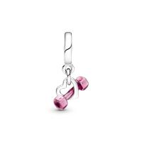 PANDORA Charm Colgante Dumbbell de Plata de Ley S925 con Esmalte Rosa Transparente Mancuerna - Joyería Mujer - details 0