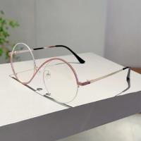 Gafas De Mujer KAMMPT Semi-Arremetidas Con Marco Redondo Y Bloqueo De Luz Azul Estilo Retro Metal Decoración En Color Rosa - details 7