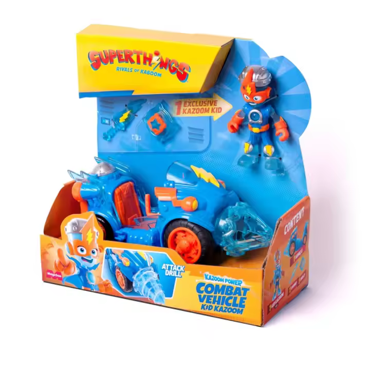 Superthings Rivals of Kaboom Kazoom Power Combat Vehicle co figura de un KID kazoom exclusivo y articulada con espada y escudo - Magicbox - 1