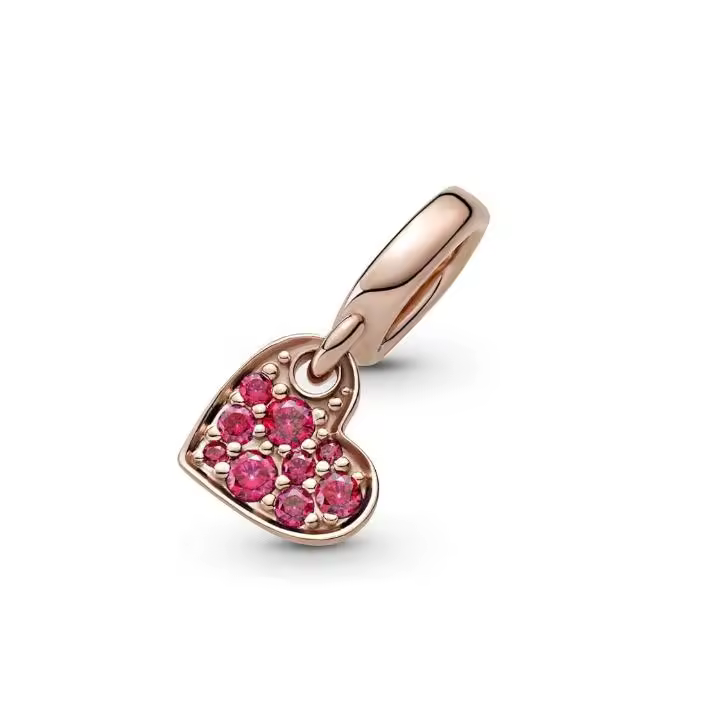 Pandora Charm Colgante Corazón Inclinado de Pavé Rojo 789404C02，Viene con embalaje de caja de regalo original. - 1