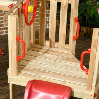Outsunny Juego de Tobogán y Columpio para Niños de 18-48 Meses 4 en 1 Parque Infantil de Madera con Columpio Tobogán Volante Bocina Teléfono para Patio Césped 170x200x118 cm Rojo y Natural - details 7