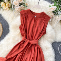 Vestido De Mujer YuooMuoo Estilo Coreano Verano 2025 Casual Sólido Sin Mangas Cinta Bandage Negro Vintage Elegante Vestido Midi O-Neck - details 11