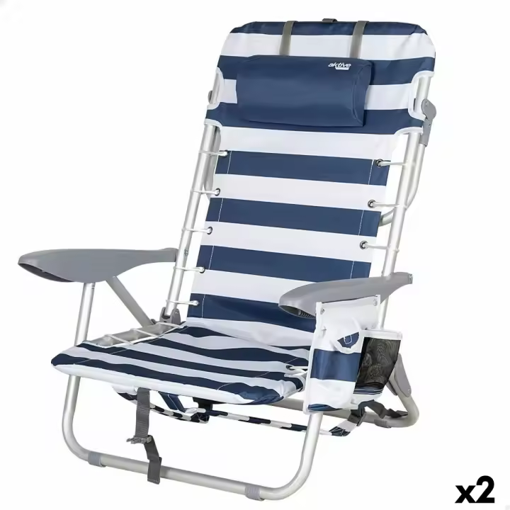 Silla de Playa Aktive Azul Blanco 50 x 76 x 45 cm (2 Unidades) - 1