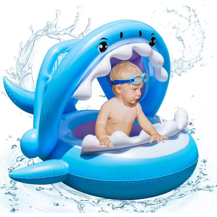 Anillo de Natación Niños con Parasol, Círculo de natación de tiburón, Ayudas para Nadar para Niños, Adecuado para Anillos de Natación para Niños de 3 a 36 Meses - 1
