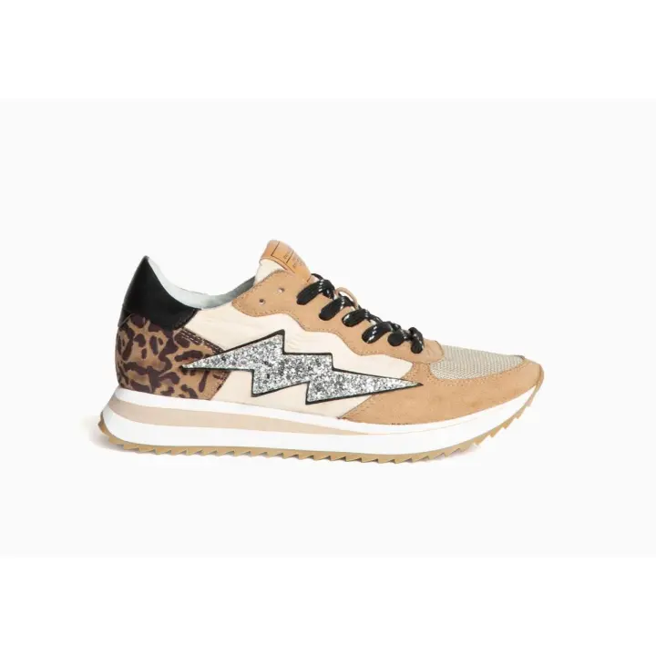 Zapatilla sneaker rayo mujer con brillo dibujo leopardo - 1