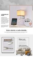 Lámpara De Pared Moderna E27 Con Luz De Lectura LED Y USB Para Dormitorio Sala De Estar Hotel Instalación En La Pared Material De Tela - details 1
