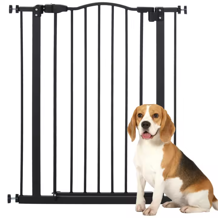 PawHut Barrera de Seguridad para Perros Extensible 74-80 cm, para Puertas y Escaleras, Barrera para Perros, Montaje a Presión y Doble Bloqueo, Negro - 1