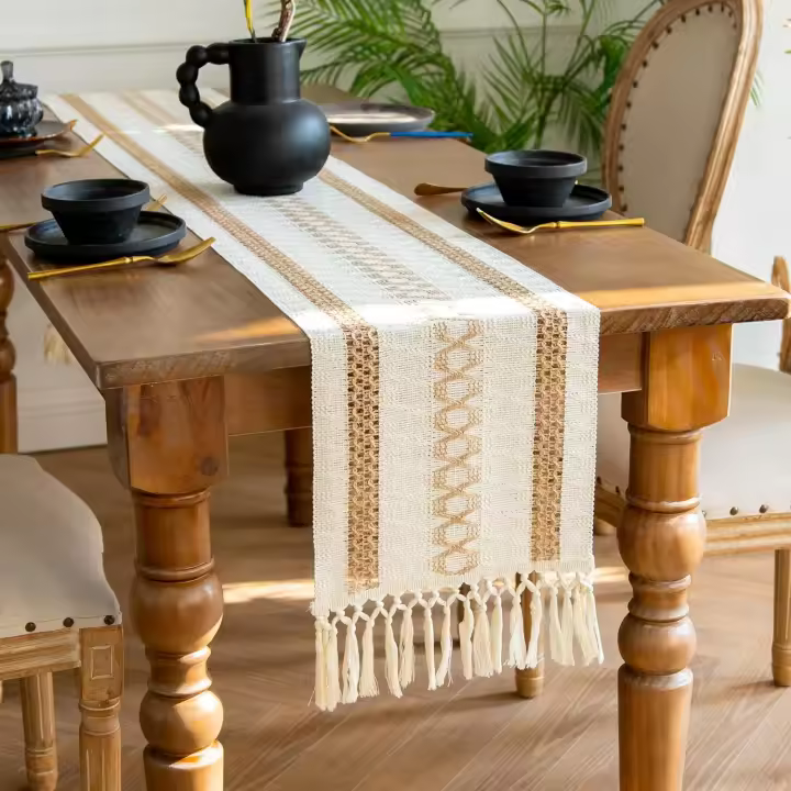Camino de mesa de 183 cm con borlas para decoración del hogar, cocina, fiestas y bodas. - 1