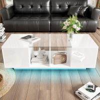 Moderna Mesa de Centro Blanca con iluminación LED, tablero de Brillo, 120x50x38,5 cm - details 7