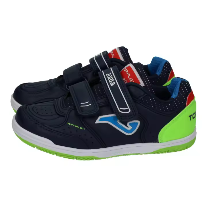 Deportivos marca JOMA para niño en color marino. Zapatillas Joma de niño para fútbol sala, cierre adhesivo diseño multicolor azul y verde, suela antideslizante. - 1