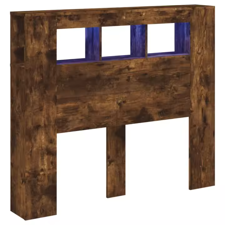 vidaXL Cabecero LED madera ingeniería roble ahumado 120x18,5x103,5 cm - 1
