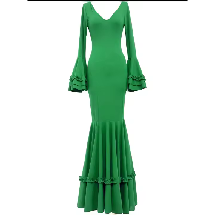 VESTIDO FLAMENCA  LICRA FABRICADO EN    ITALIA . TALLAS XS/S 34/36 - 72CM 60CM 76CM . M/L  38/40 - 80CM 68CM 84CM . XL/XXL  - 42/44/46 - 92CM 80CM 96CM  LARGO 150CM - 1