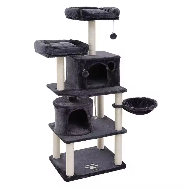 Árbol para gatos con postes recubiertos de sisal, rascador con varias plataformas y centro de actividades para gatos, color a elegir - 1