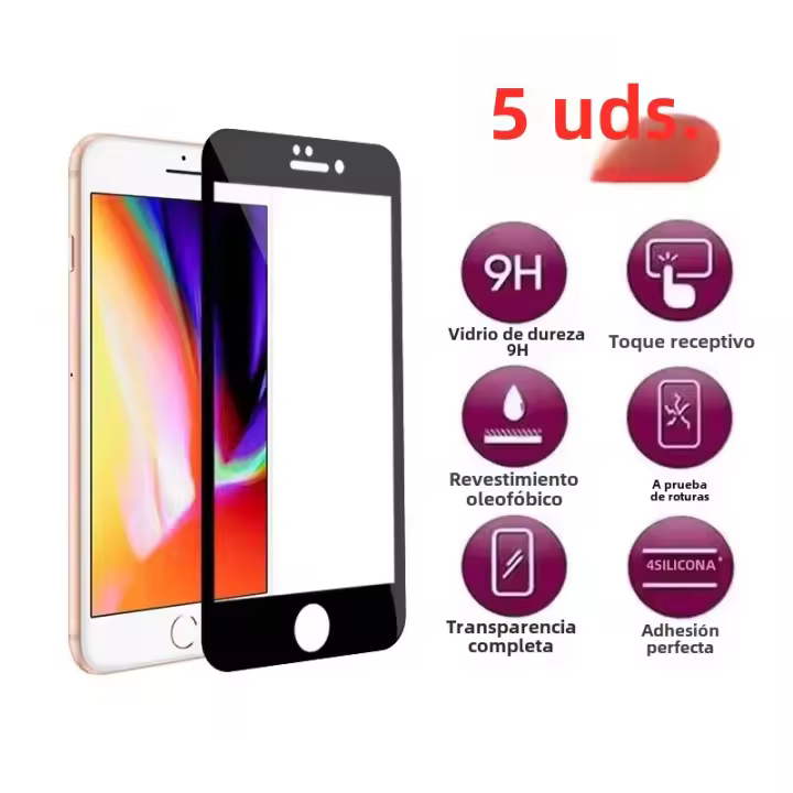 Protector De Pantalla Templado Full Para iPhone 7 8 6 6s Plus SE 2020 SE 2022 5 Piezas HD Fondo Transparente - 1