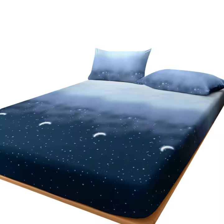 Sábana Ajustada Moderna Y Sencilla Con Estampado De Cielo Estrellado Mate Para Dormitorio Cobertura De Cama De Poliéster 100% Sin Almohadillas - 1
