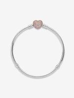 Pandora - Pulsera Pandora Moments con cierre de corazón pavé y cadena de serpiente - Plata de ley, baño de oro rosa de 14 k - details 0